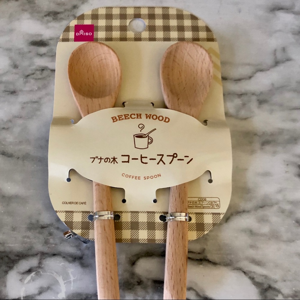 New Pair Mini Beech Beige Wood Coffee Spoons